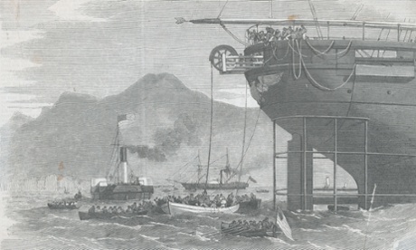 Men Extending Cable Line from Ship